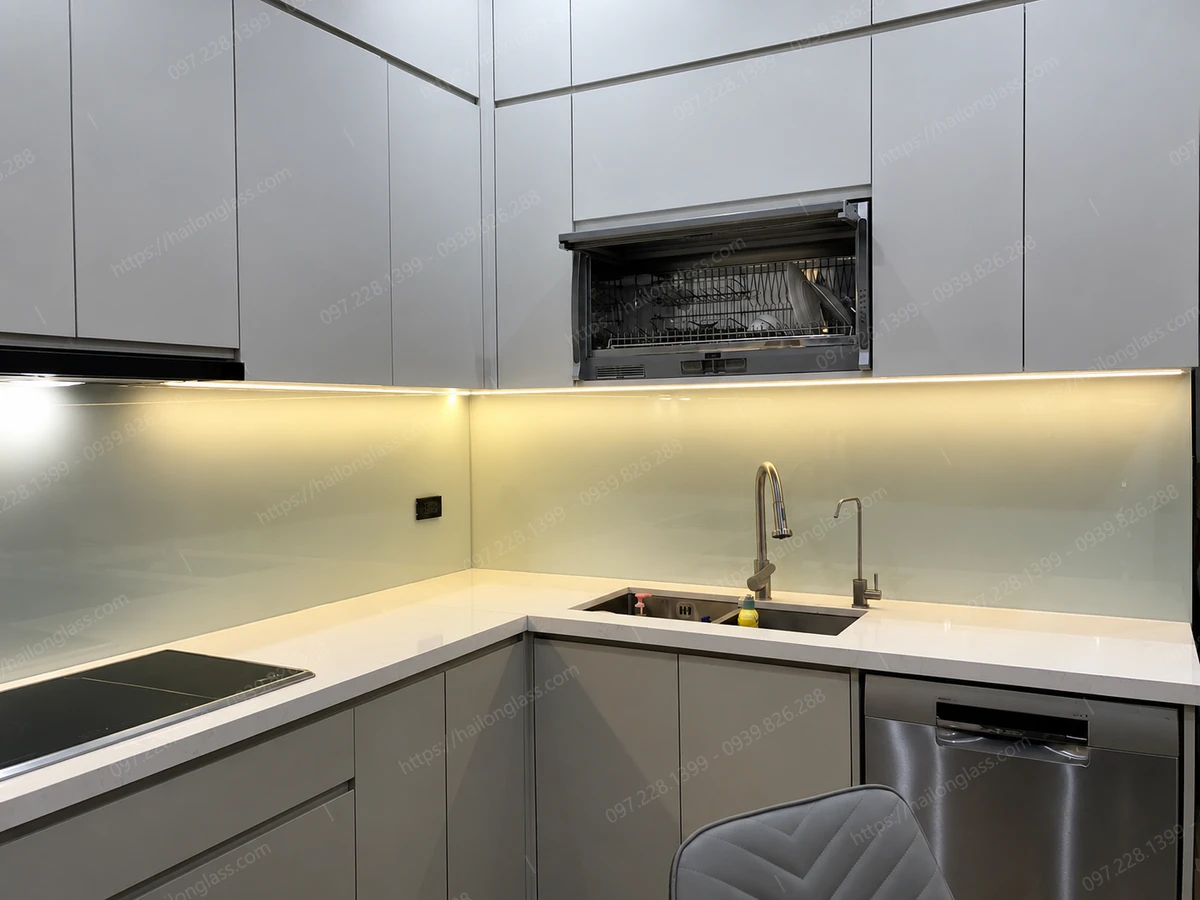 Thi công kính ốp bếp cường lực cao cấp tại Nam Từ Liêm