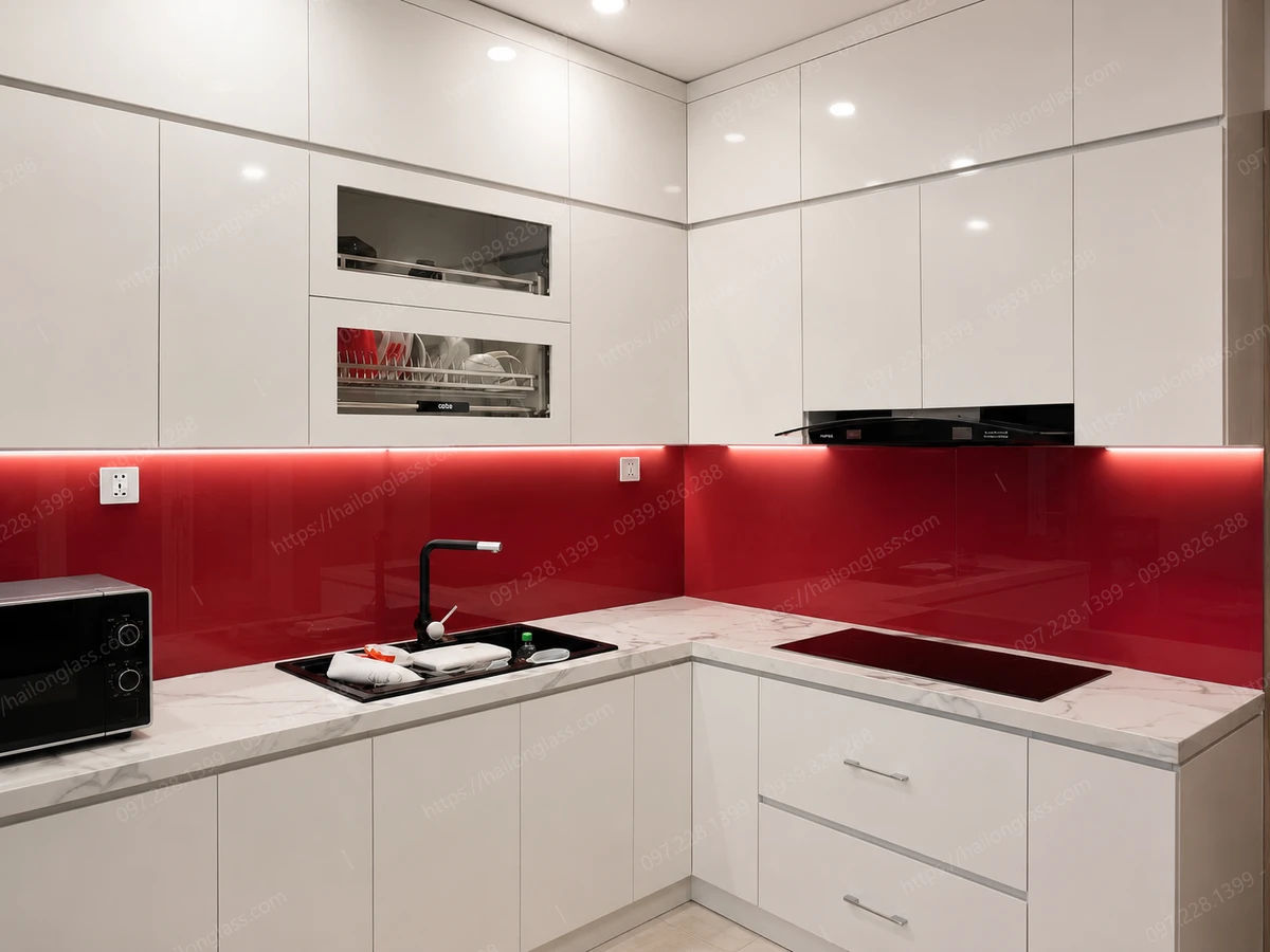 Thi công kính ốp bếp cường lực cao cấp tại Nam Từ Liêm