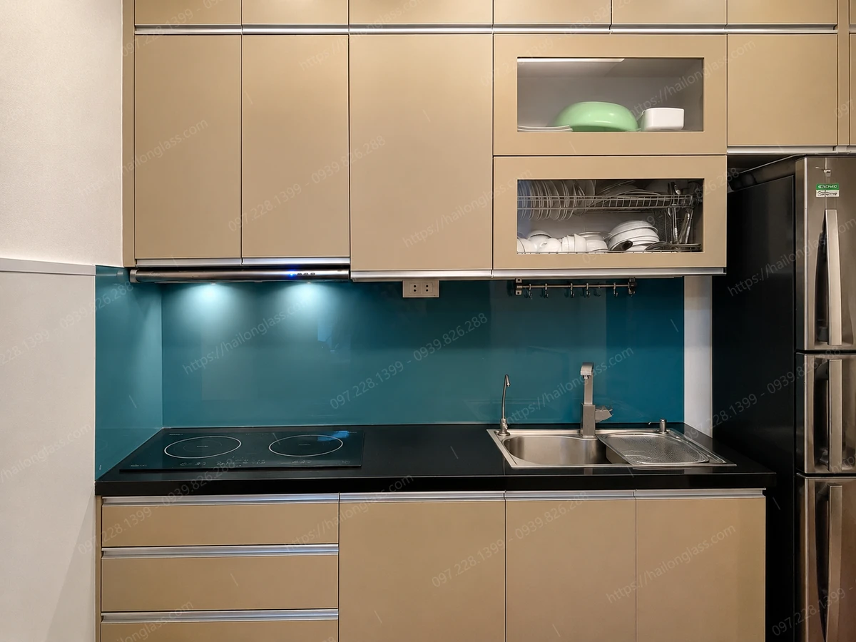 Mẫu tranh kính ốp bếp hoa văn tuyệt đẹp lắp đặt ở Bắc Từ Liêm