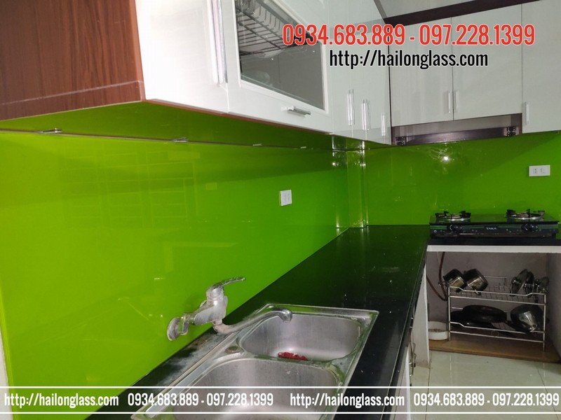 Kính Ốp Bếp Sơn Màu Xanh Non