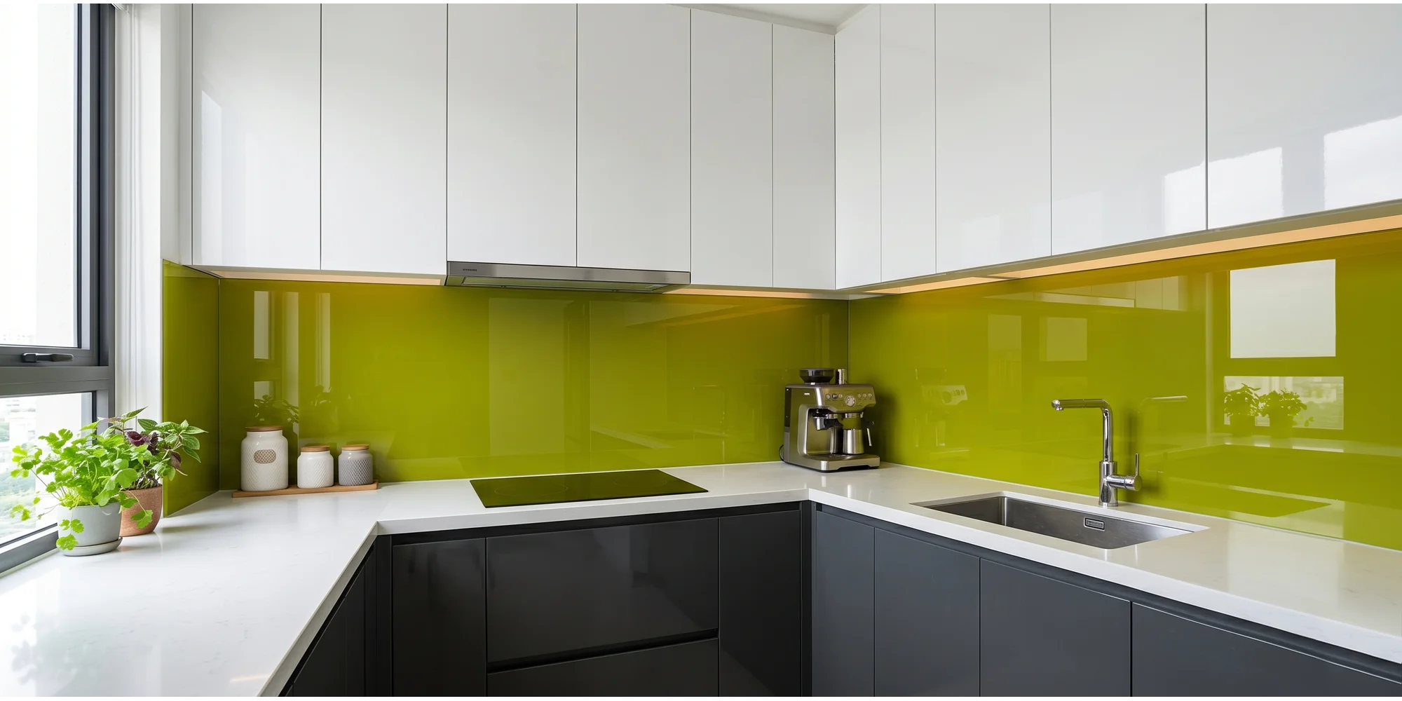 Product Kính Ốp Bếp Màu Nhũ Xanh Non
