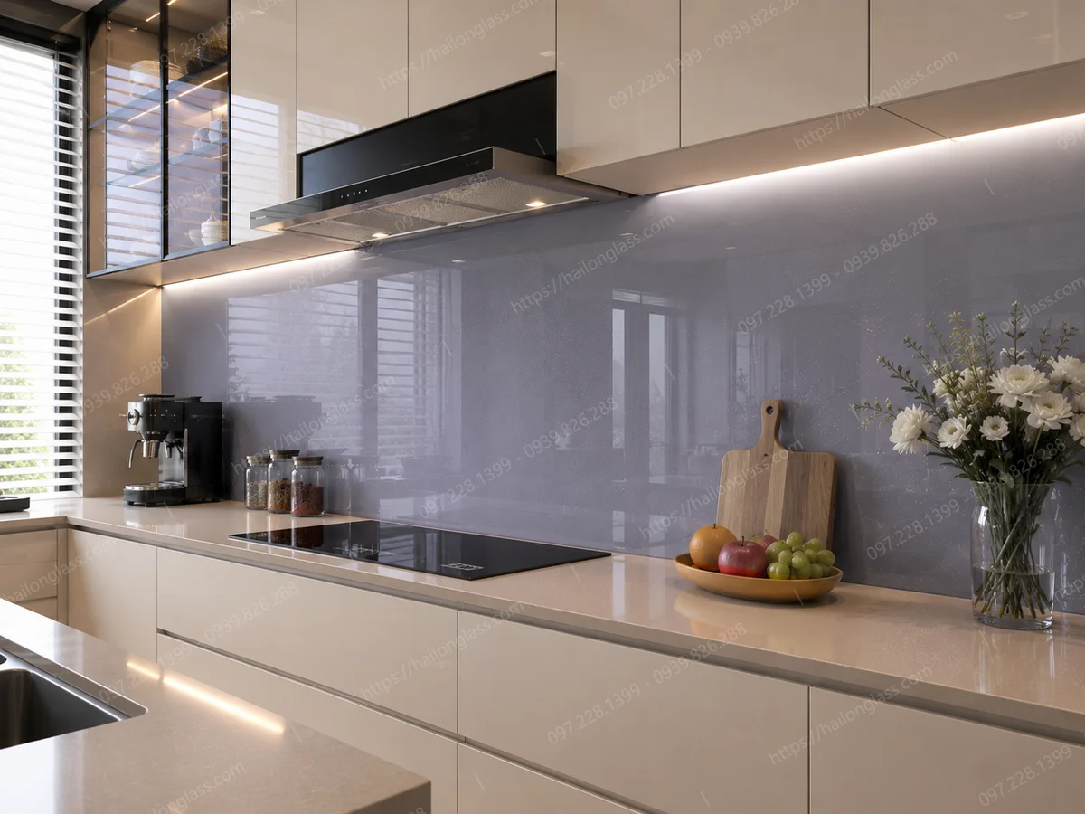 Product Kính Ốp Bếp Màu Kim Sa Tím Nhạt