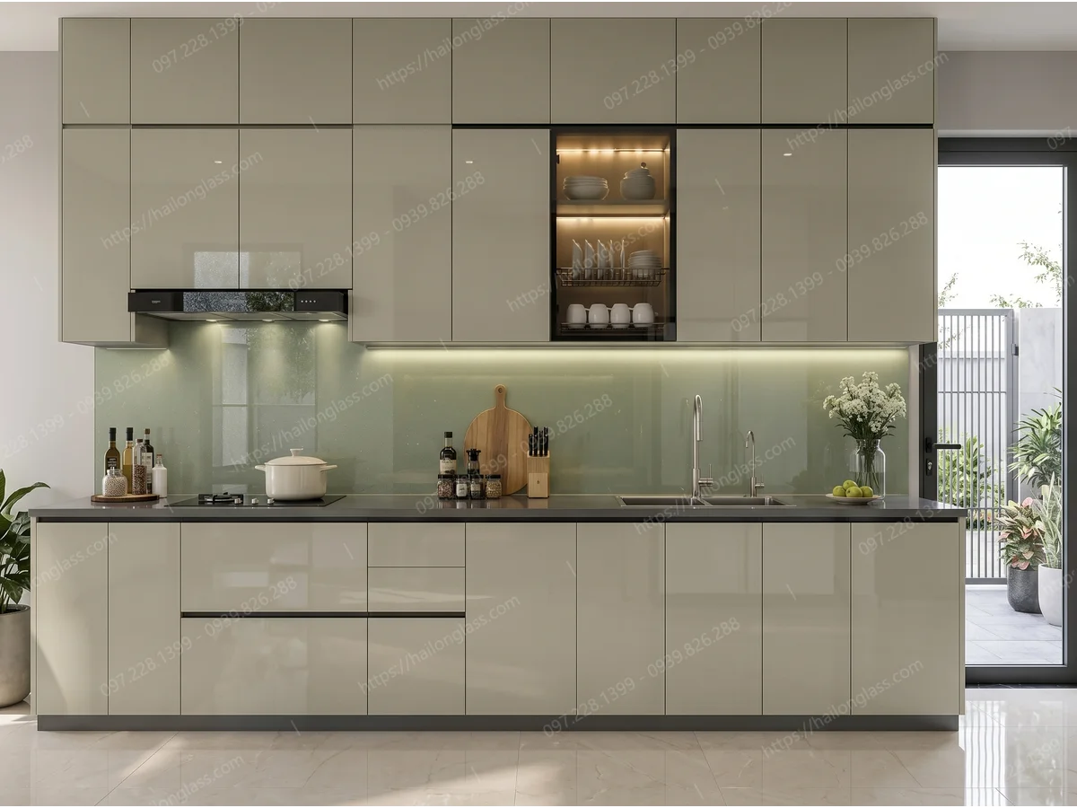 Product Kính Ốp Bếp Màu Nhũ Be