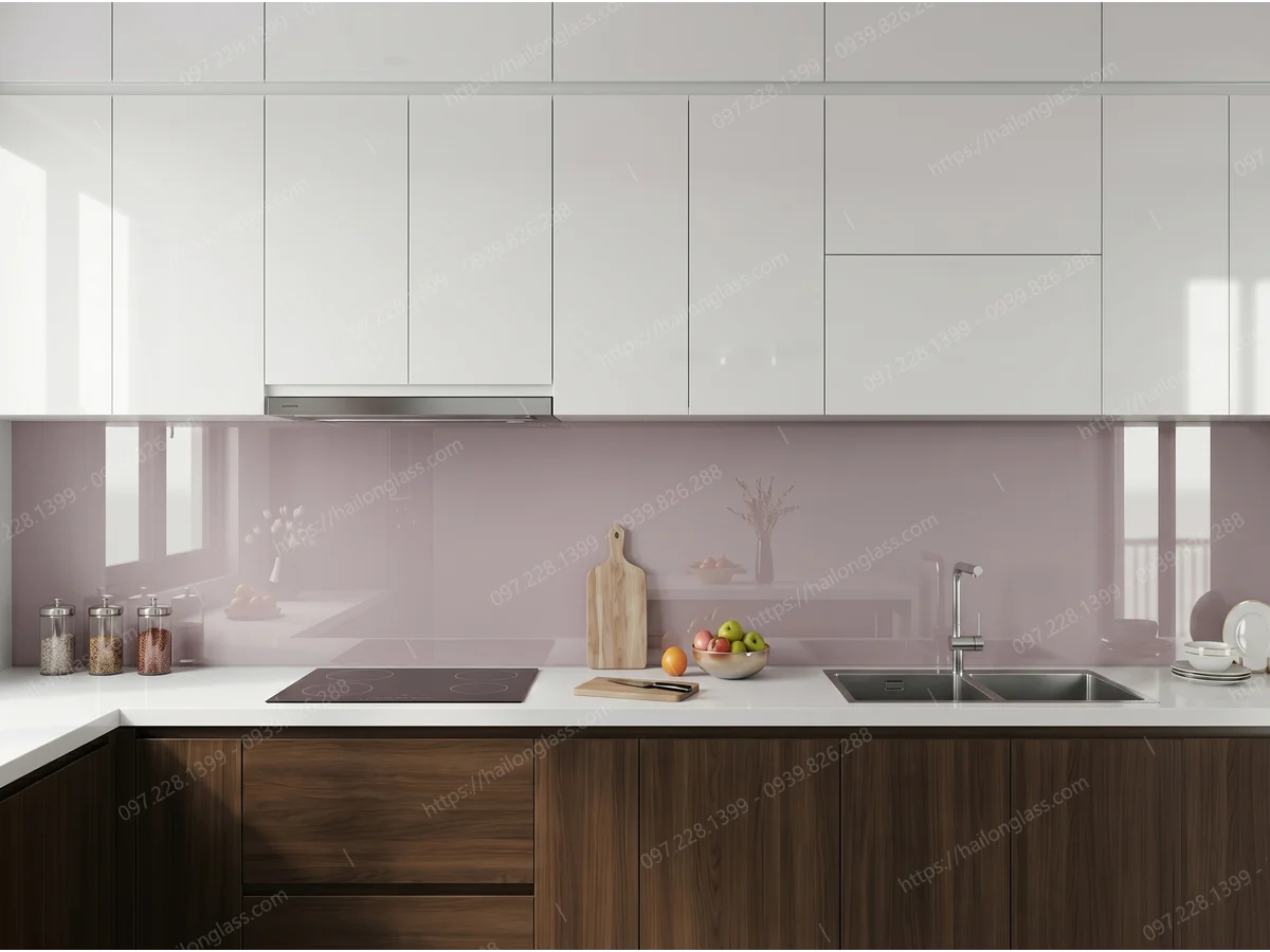Product Kính Ốp Bếp Màu Nhũ Hồng