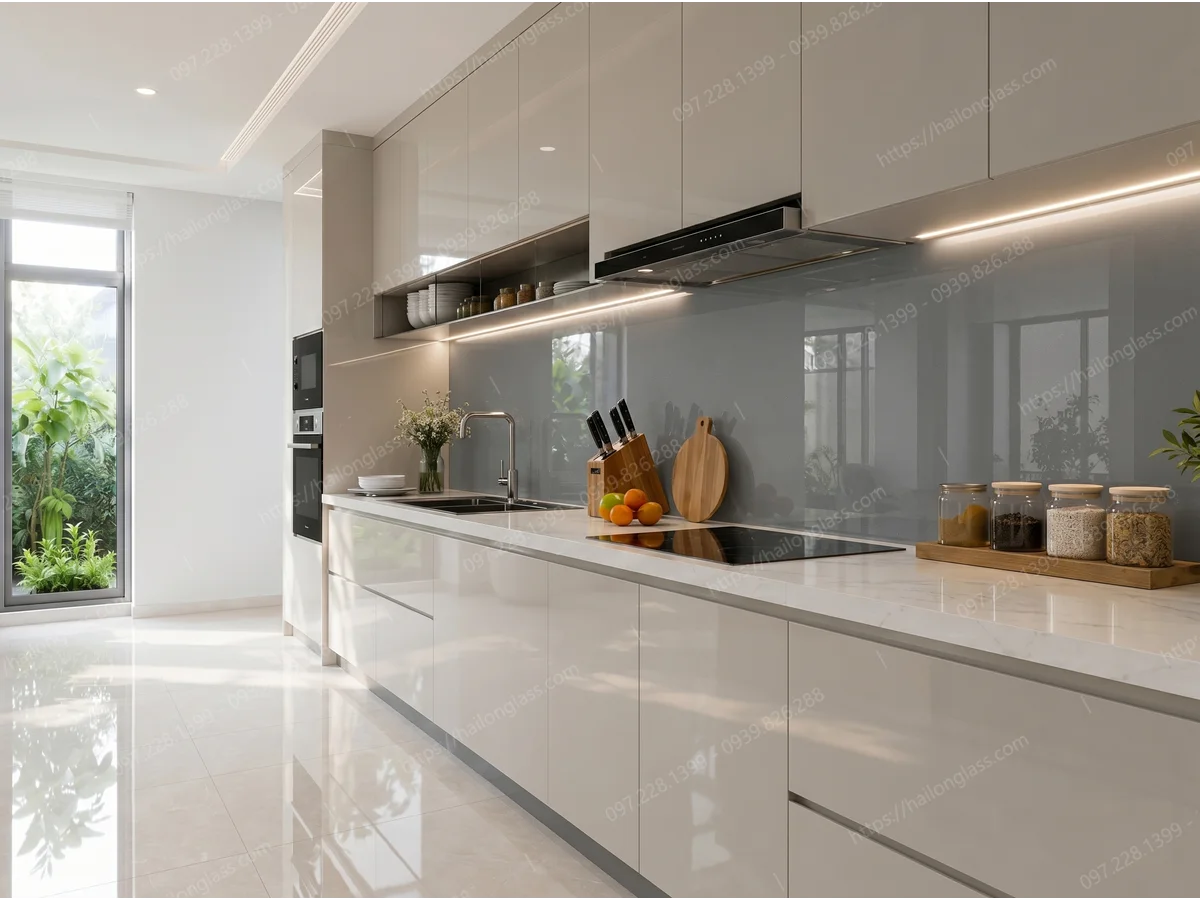 Product Kính Ốp Bếp Màu Nhũ Tím Nhạt