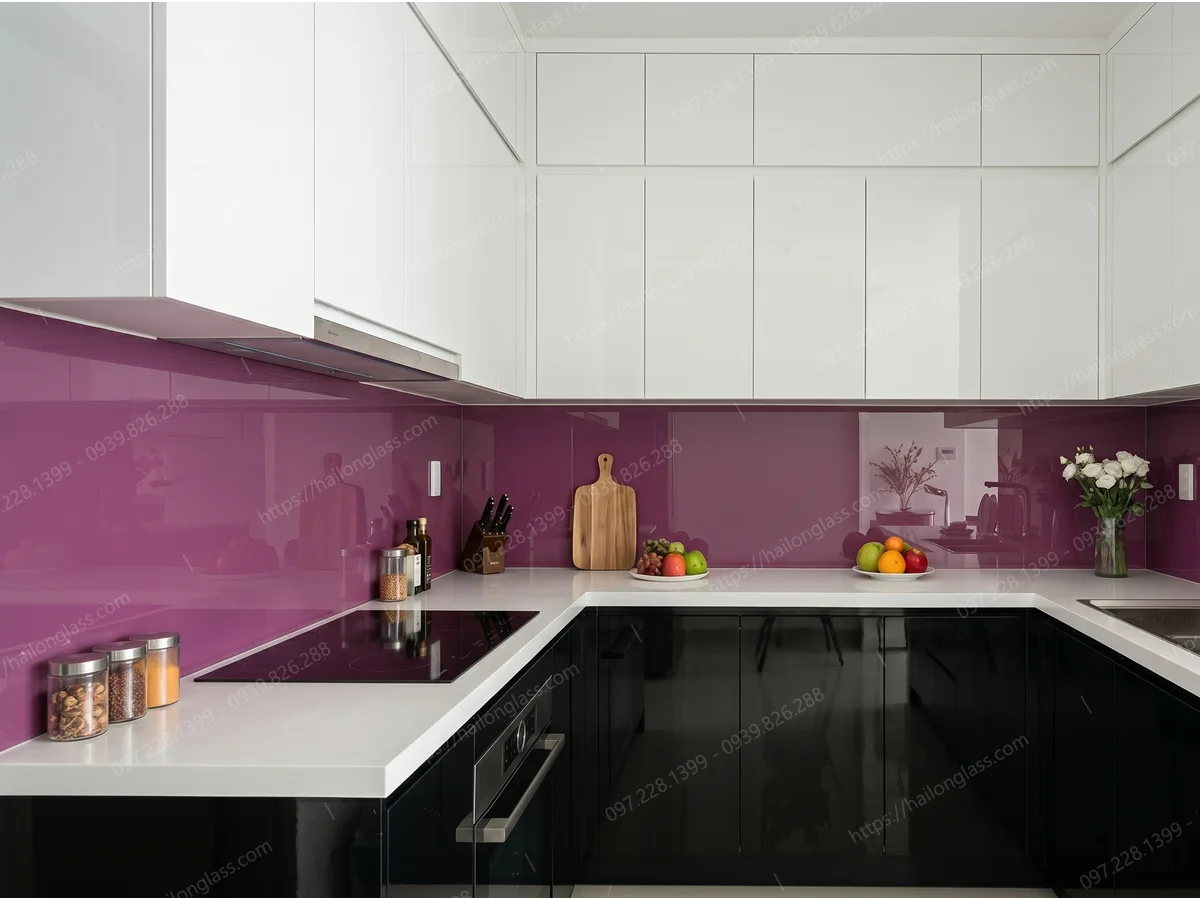 Product Kính Ốp Bếp Màu Nhũ Tím