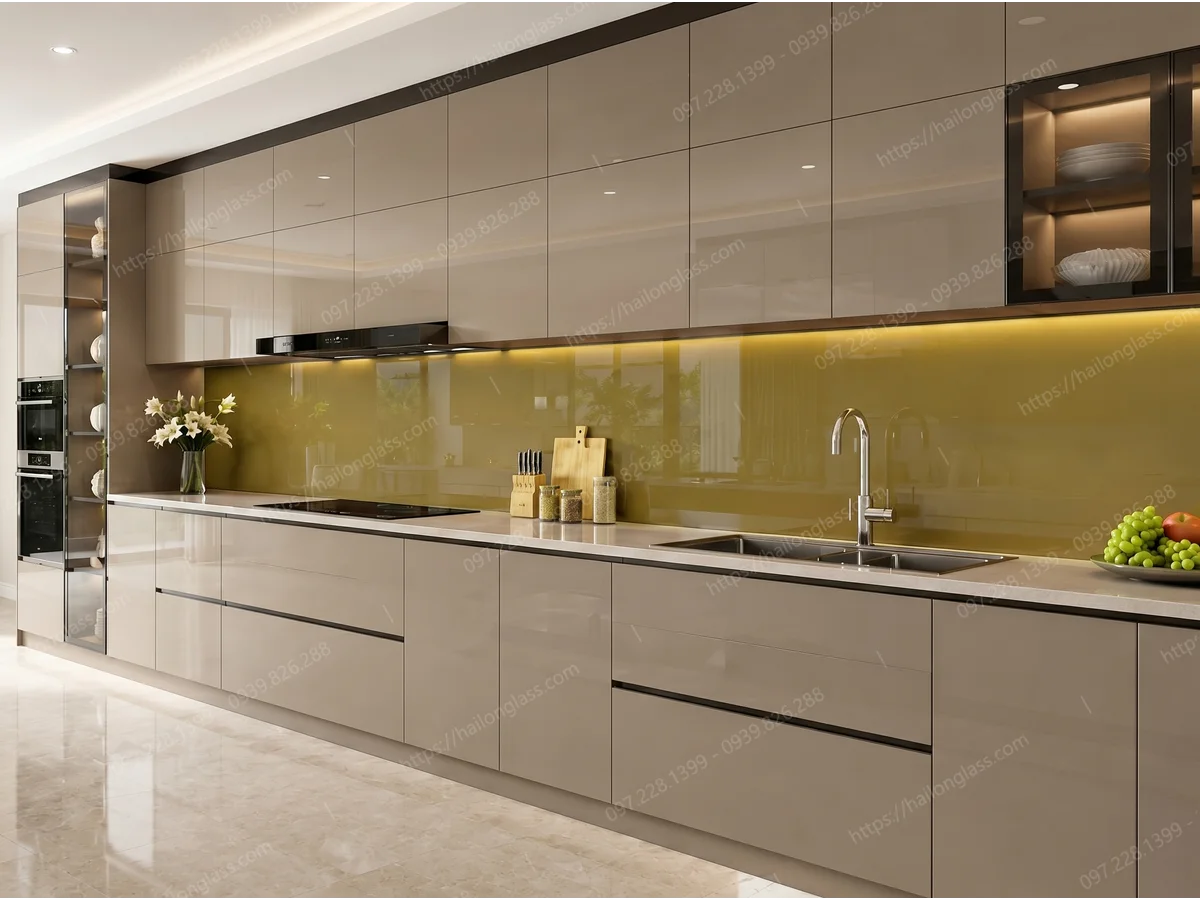 Product Kính Ốp Bếp Màu Nhũ Vàng 03
