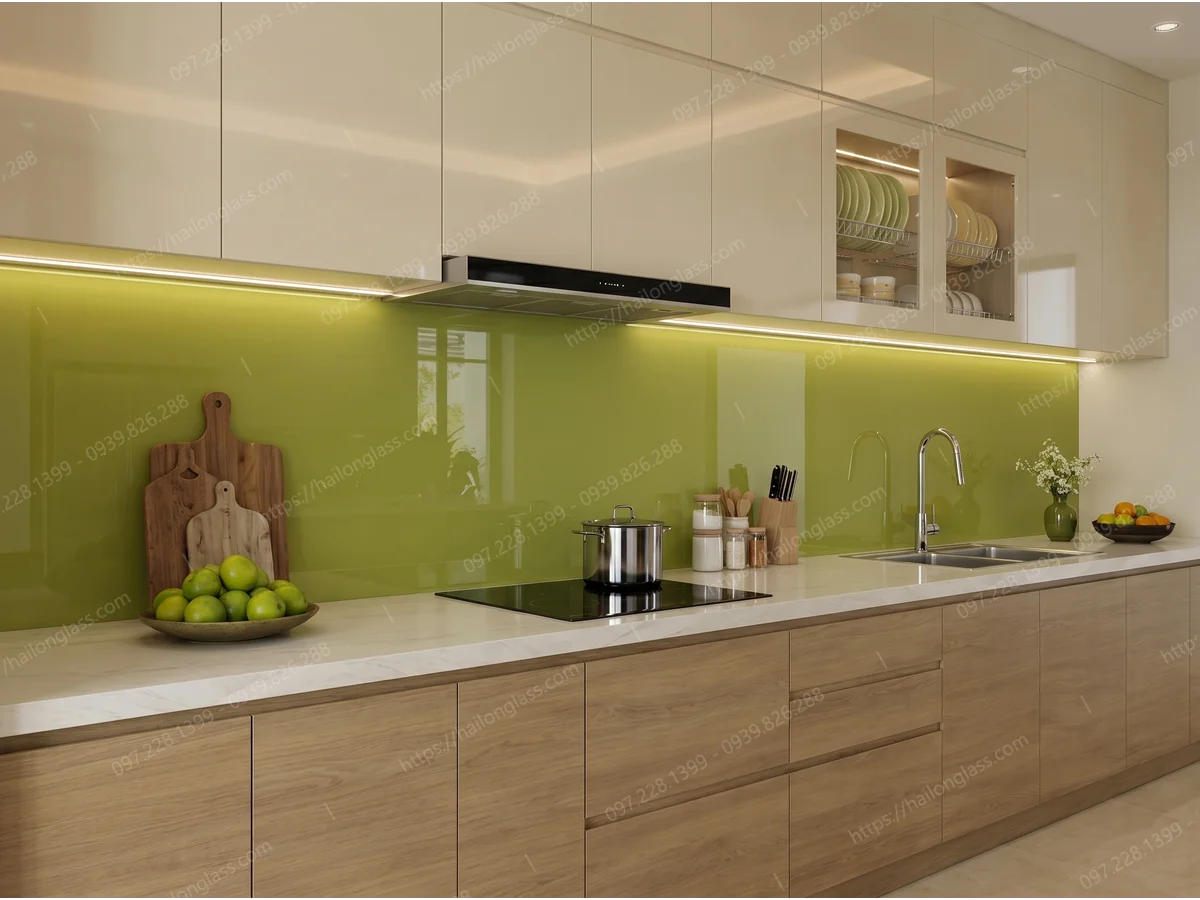 Product Kính Ốp Bếp Màu Nhũ Vàng Chanh