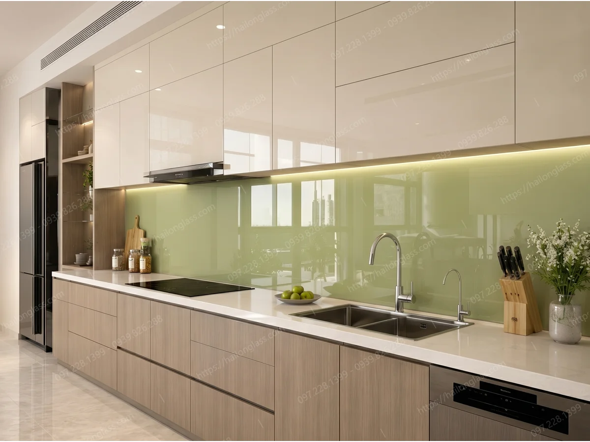 Product Kính Ốp Bếp Màu Nhũ Vàng Sữa