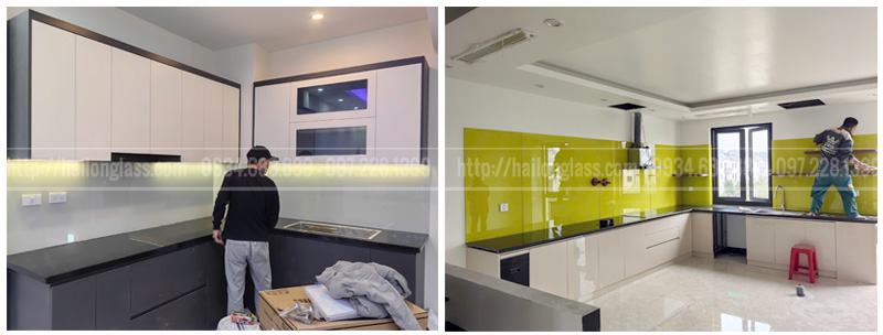 Lắp kính ốp bếp tại Hà Nội thực tế